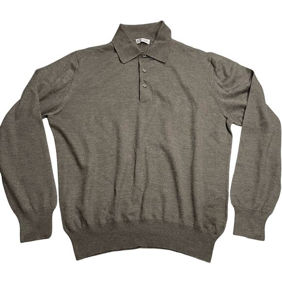 Gran Sasso Men's Size Large Long Sleeve Polo Sweater Brown Cashmere Silk Wool - Picture 1 of 11